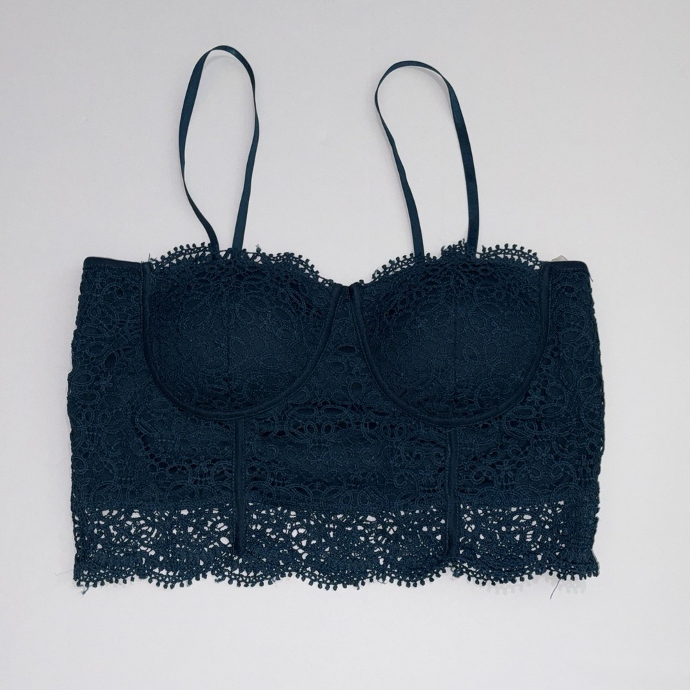 Iris Lace Green Crochet Crop Top Size Small NWOT Corset